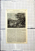 Antique Old Print View Sugar Habitation In Jamaica Buildings Foliage People