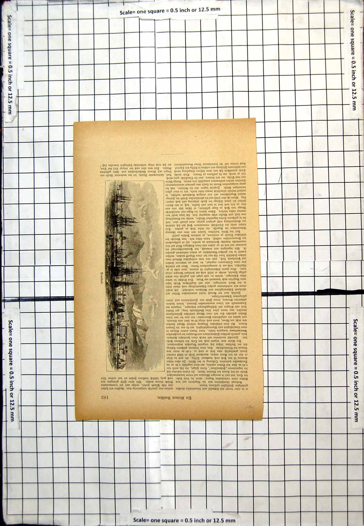 Old Antique Print Trinidad Harbour Ships Masts Sails Buildings Mountains