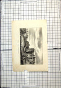 Original Old Antique Print Ruins Pecos Astek Church People Animal
