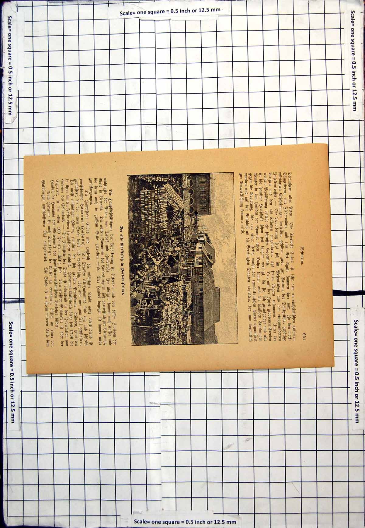 Original Old Antique Print Covered Stalls Market Place Port-Au-Prince Haiti