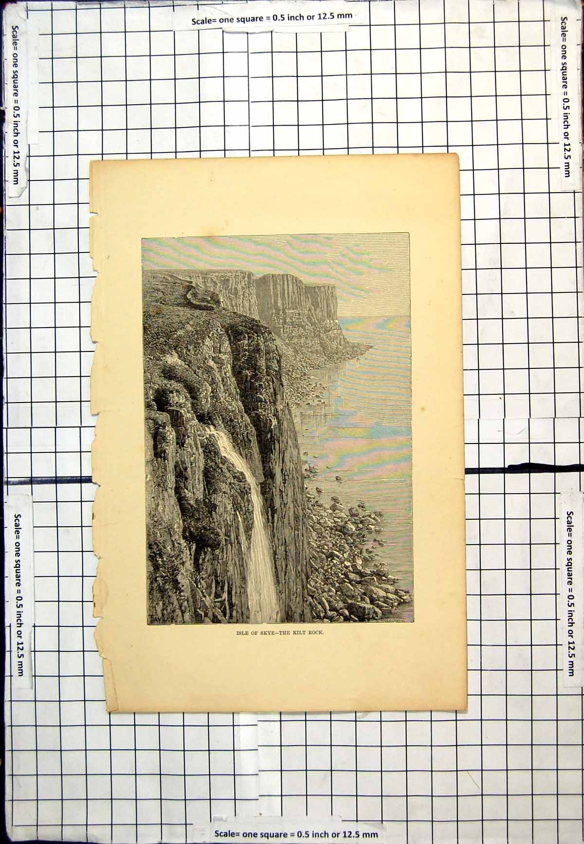Antique Old Print Isle Skye The Kilt Rock Waterfall Tumbling Seaward Cliffs