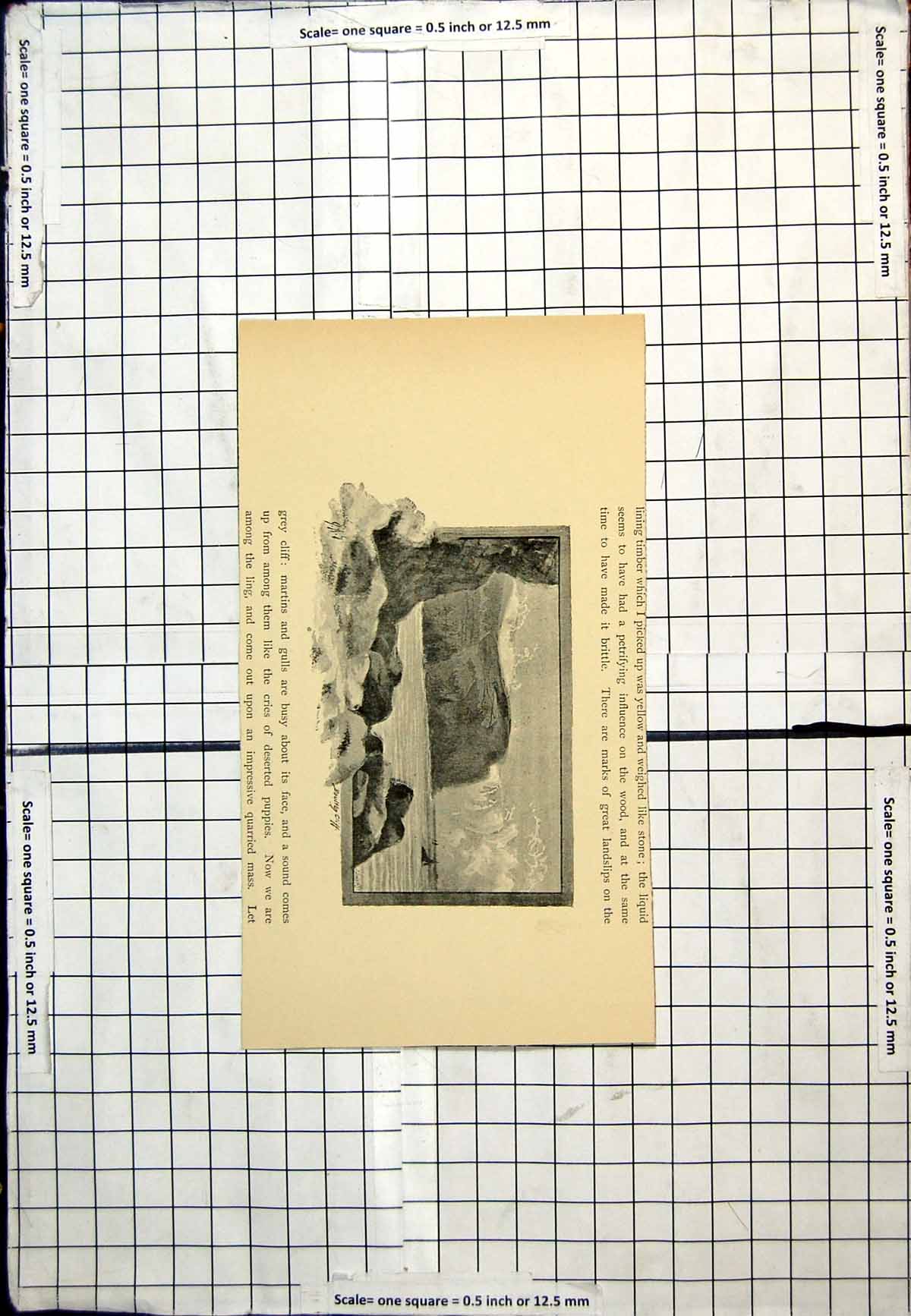 Old Antique Print Boultby Cliff Impressive Land Mass Sea Boats Boulders