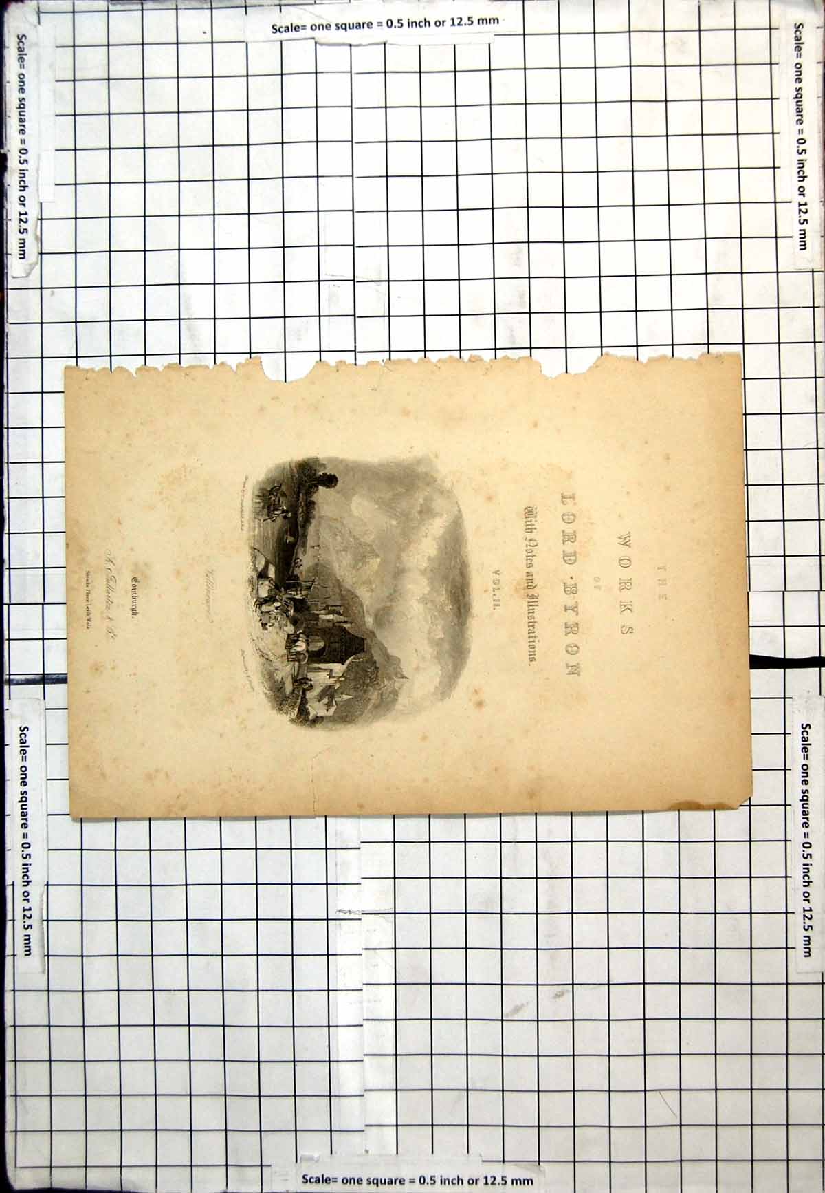 Antique Old Print Villeneuvel Animals Crossing Bridge Boat Byron Frontispiece