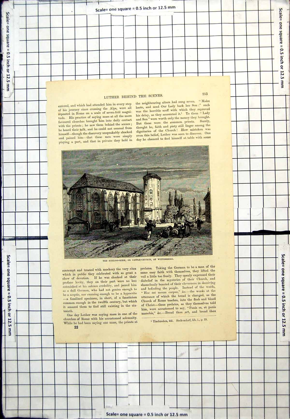 Old Antique Print Schloss-Kirk Or Castle-Church Wittemburg Street Scene