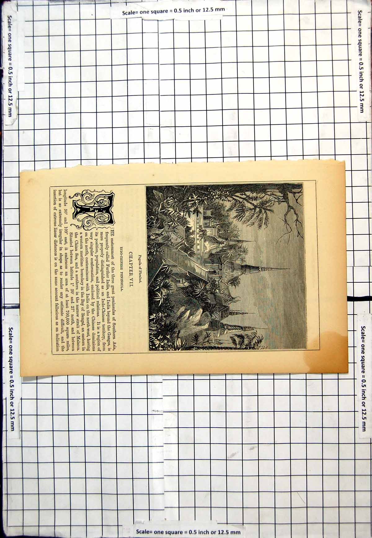 Original Old Antique Print Pagoda Phrabat Building Steps Foliage Indo-Chinese