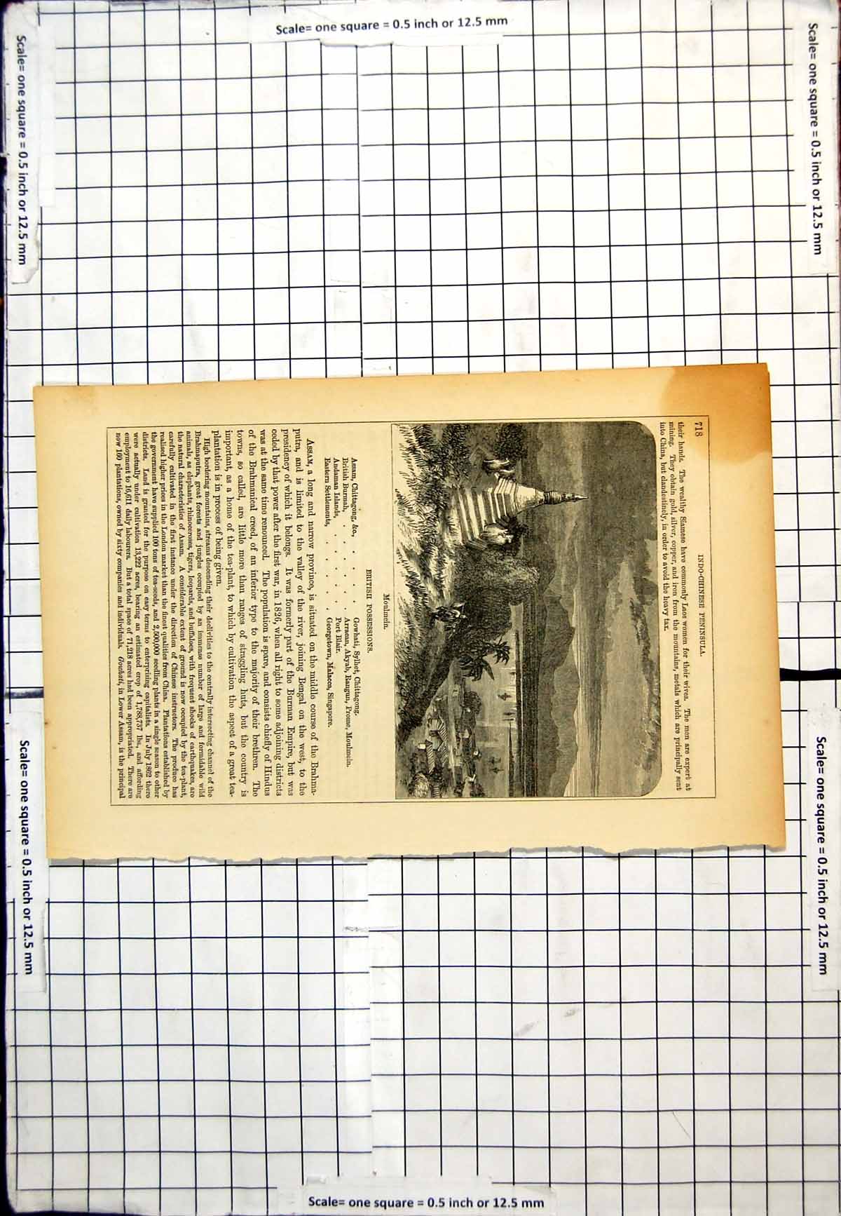 Old Antique Print Moulmein Indo-Chinese Peninsula Statue Buildings Person
