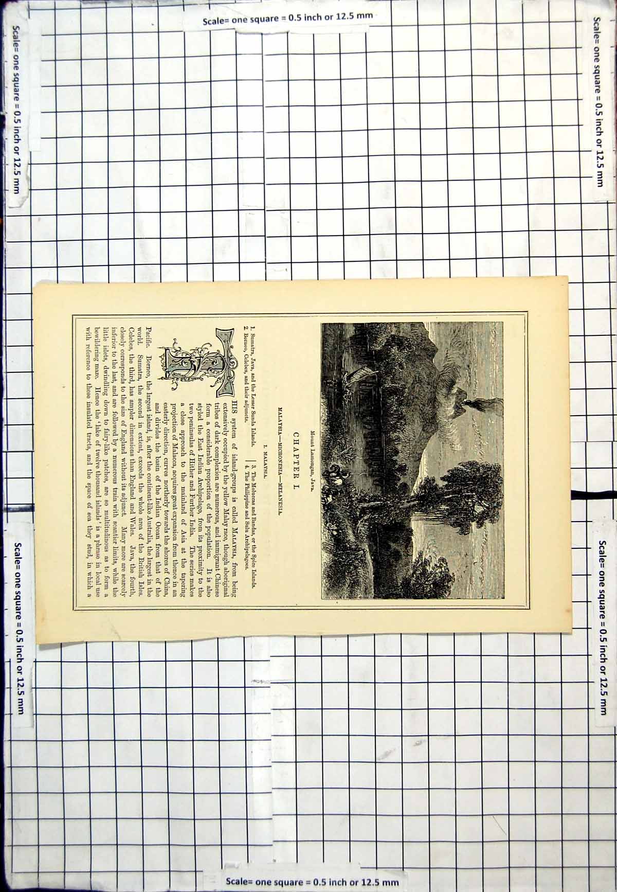 Old Antique Print Mount Lamongan Java Wreathed Cloud Smoking Rural Scene