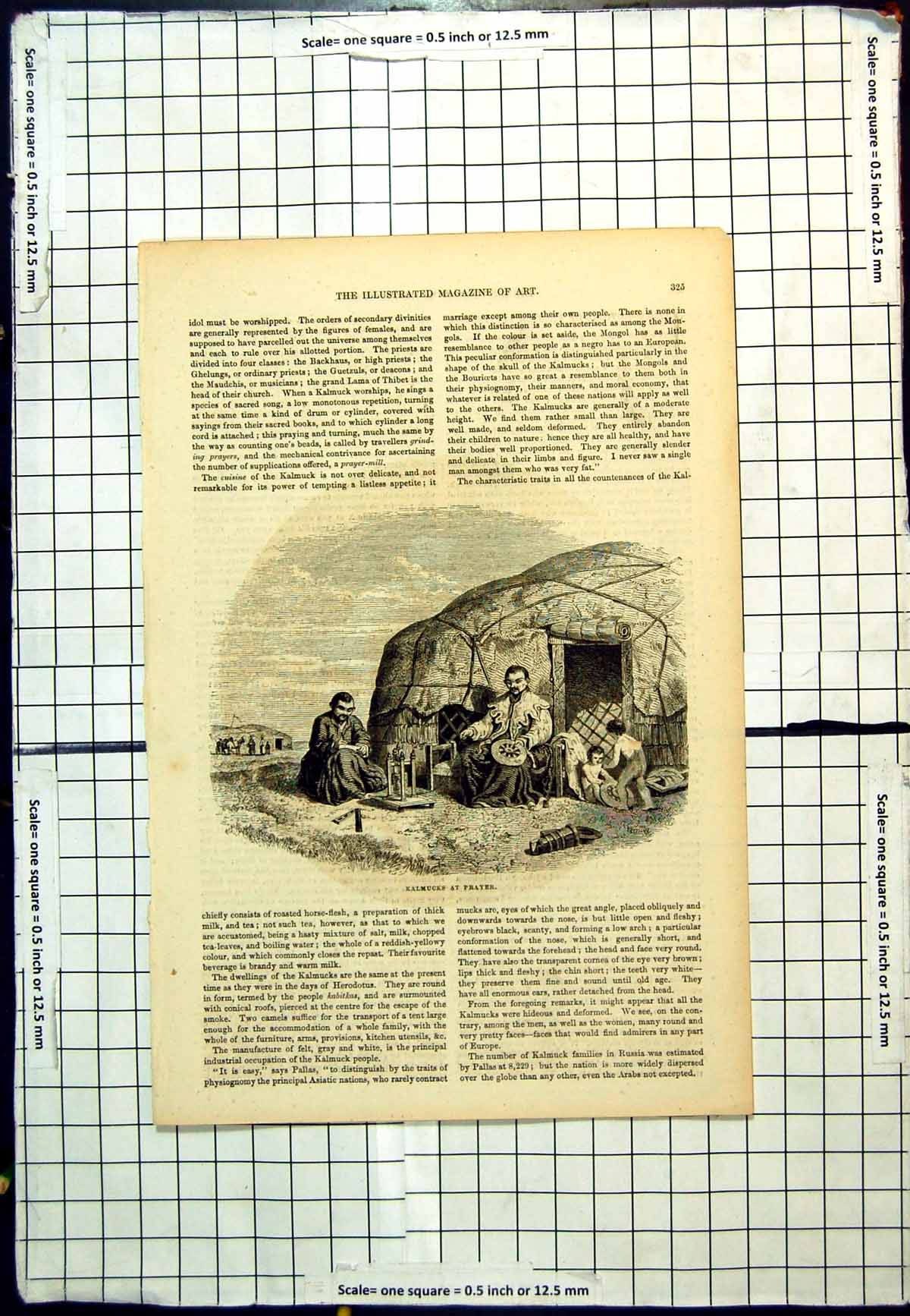 Original Old Antique Print Kalmucks At Prayer Tent Kabitka Children Playing
