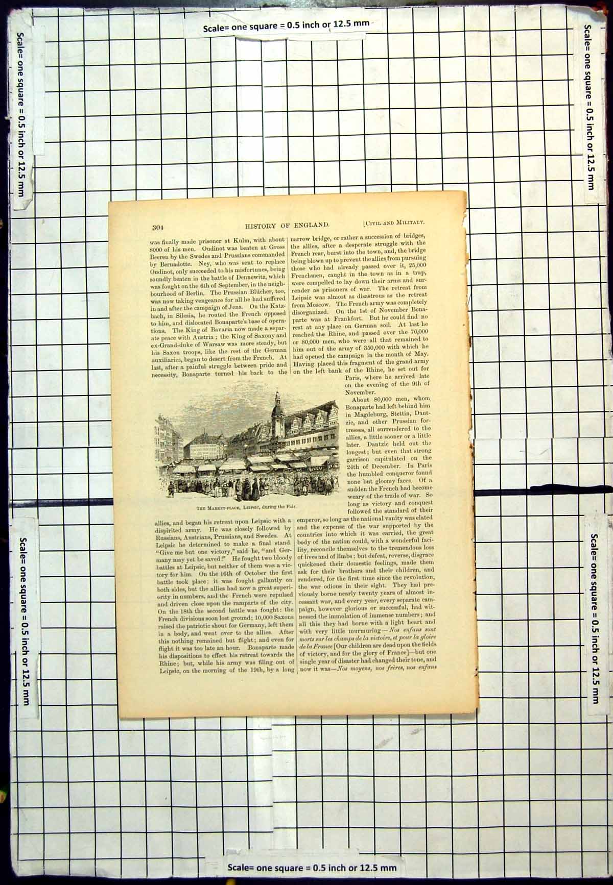 Antique Old Print Market Place Leipsic During The Fair Stalls Throngs People