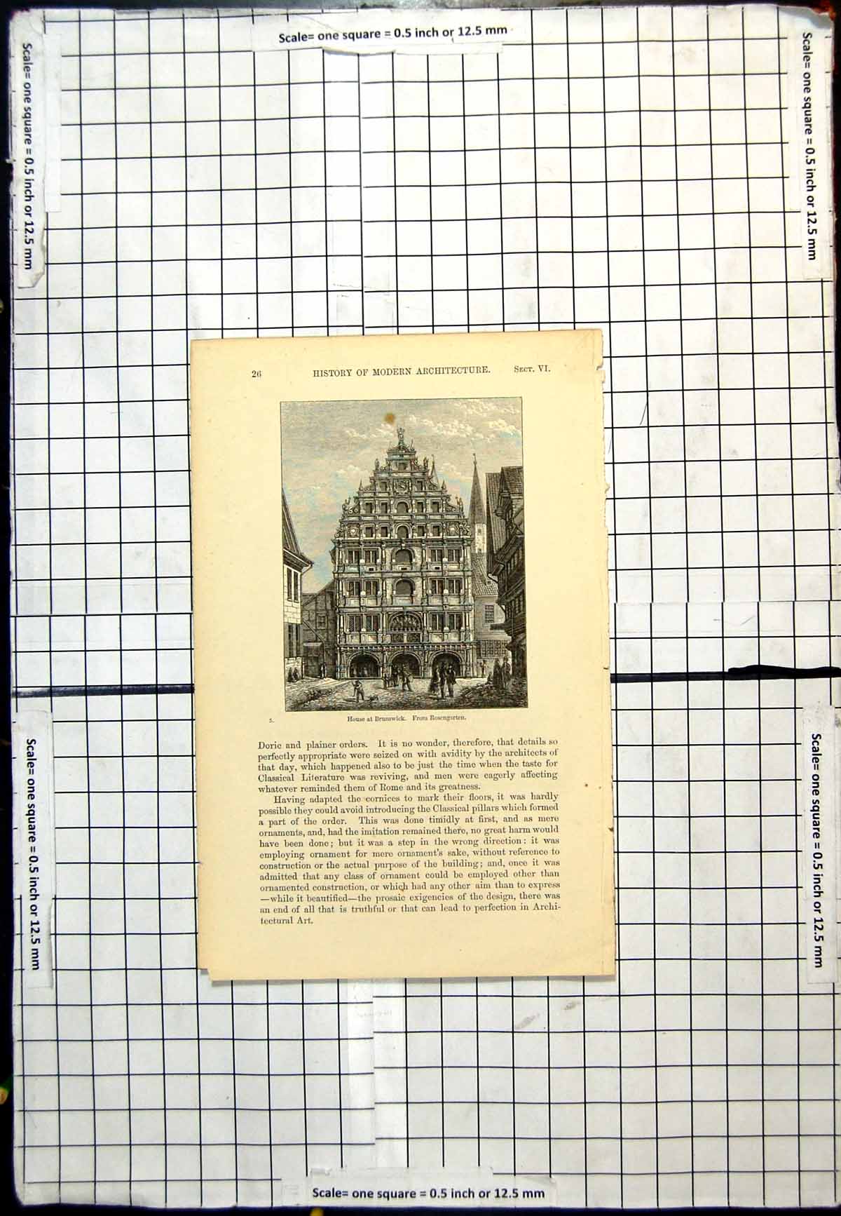 Antique Old Print House At Brunswick From Rosengarten People Top Hats Tails