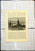 Original Old Antique Print Treves View City Across Water Trees Bridge