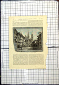 Original Old Antique Print Karolinen Strasse Church St Lawrence Nuremberg
