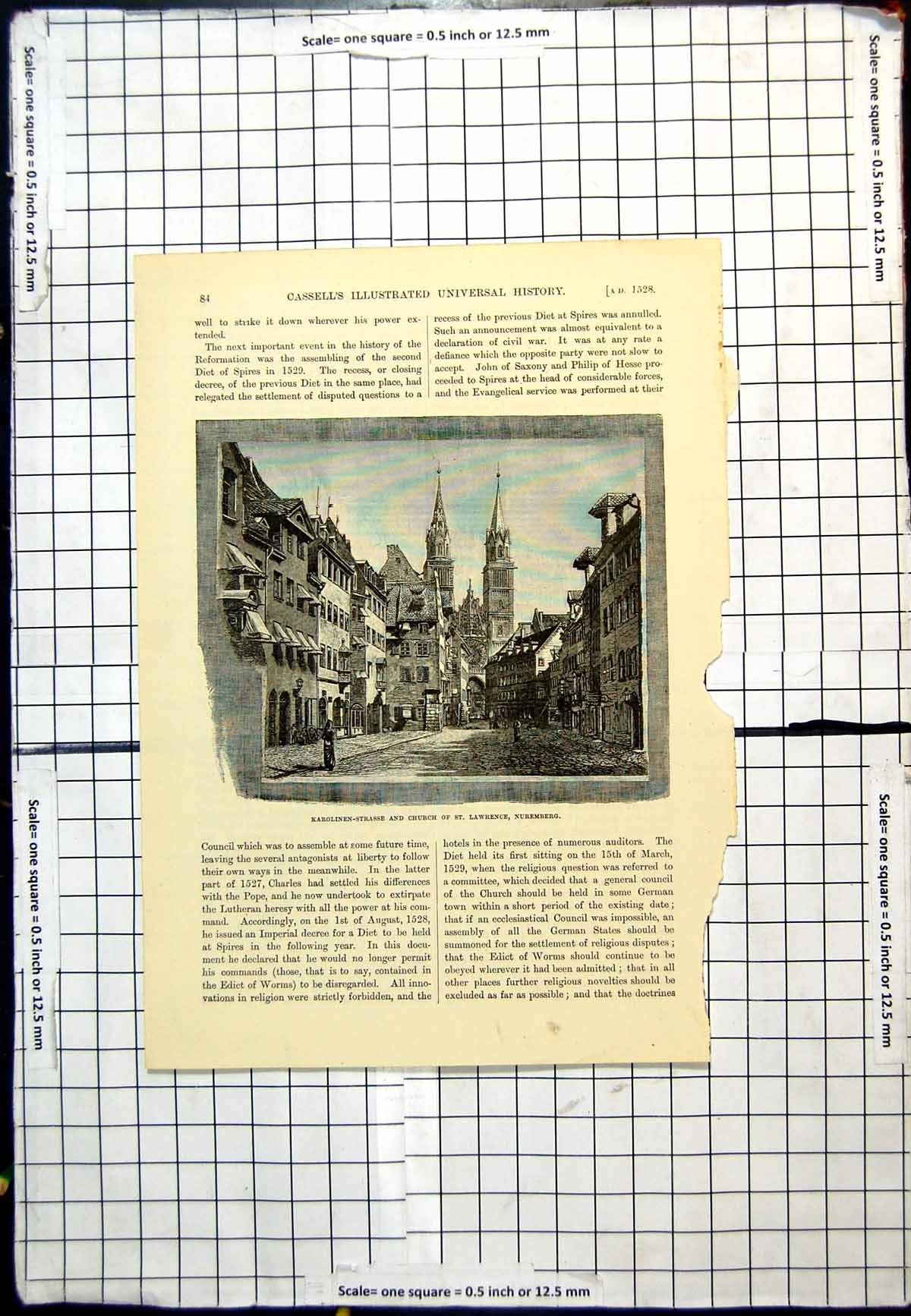 Original Old Antique Print Karolinen Strasse Church St Lawrence Nuremberg
