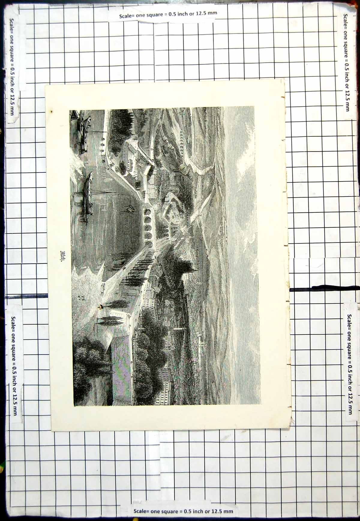 Antique Print Metz View City From Above Bird'S Eye Bridges Ships Buildings