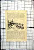Original Old Antique Print View Dresden Waterside Ships Bridge Walkway People