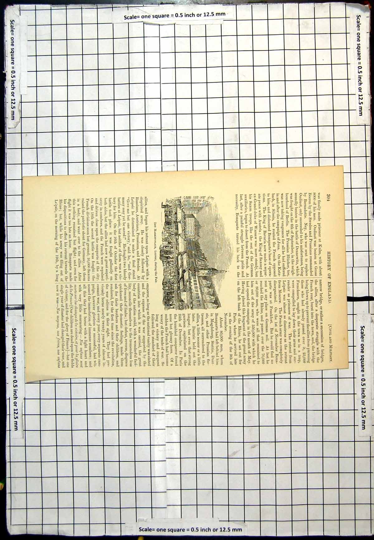 Antique Old Print Market Place Leipsic During The Fair Stalls Masses People