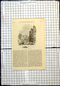Antique Old Print Ulm Fountain Street View Tall Buildings From Sketch Batty