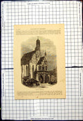 Original Old Antique Print Cathedral Nuremberg Exterior Part View People Street