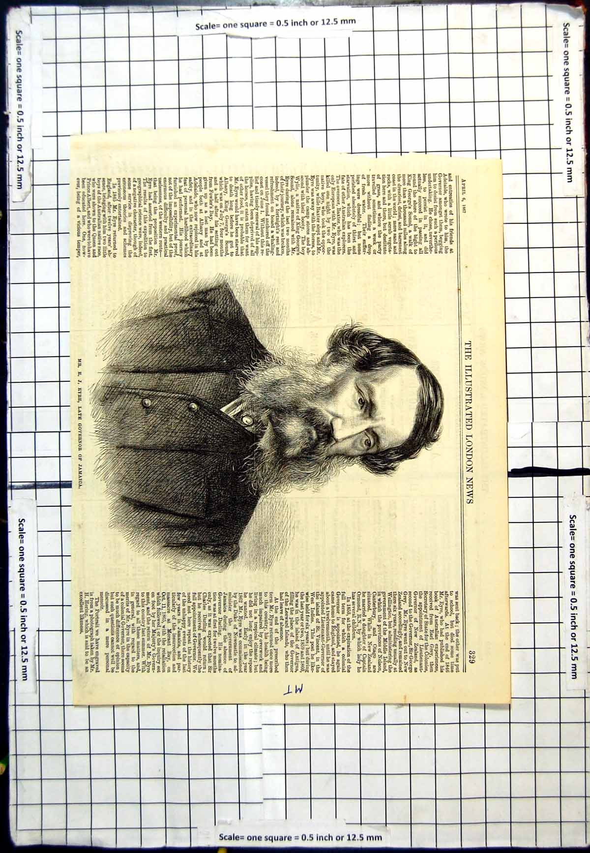 Antique Old Print Mr E.J. Eyre Late Governor Jamaica Portrait Bearded 1867 19th
