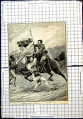 Old Antique Print Roberts Wrenched The Standard From Sepoy'S Hands Phardy