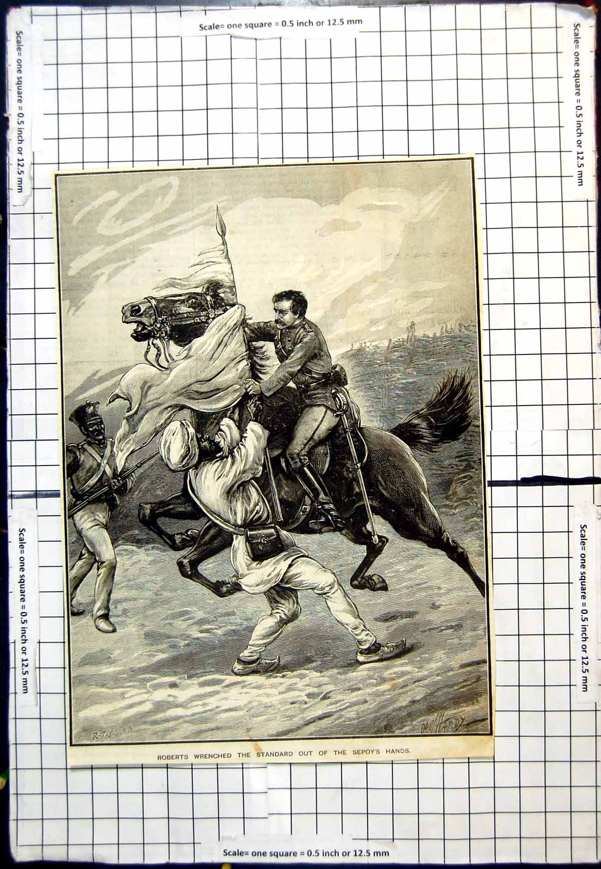 Old Antique Print Roberts Wrenched The Standard From Sepoy'S Hands Phardy