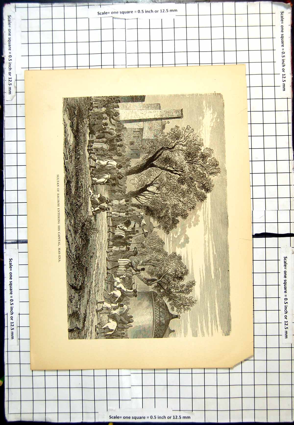 Antique Old Print Sultan Bagirmi Entering His Capital Mas-Ena Camel Horses
