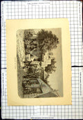 Antique Old Print Bazaar In Tunis Curtained Shop Fronts Camels Street Scene