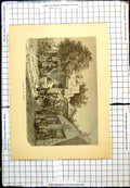 Antique Old Print Bazaar In Tunis Curtained Shop Fronts Camels Street People