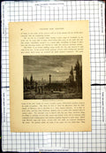Antique Old Print Moorish Cemetery Morocco Moonlight Night Time Trees Shadows