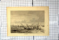 Antique Old Print Port Mogador Sail Boats Ship People Ashore Camels Towers