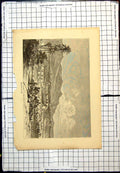 Old Antique Print Mountains Iron People With Camels Foreground Settlement