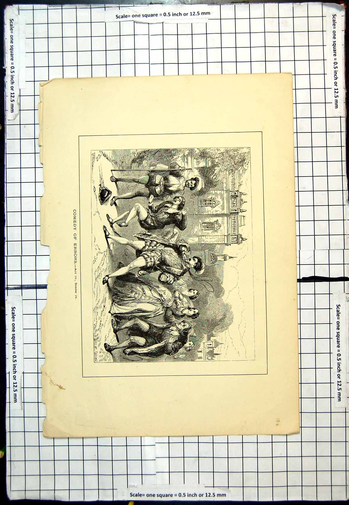 Antique Old Print Comedy Errors Act Iv Scene Iv Man Whipping Another Ladies