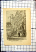 Original Old Antique Print Palace Otho Henri Heidelberg Arches Columns Statuary