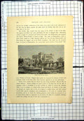 Original Old Antique Print Villa The Prince Royal Garden View Urn Trees