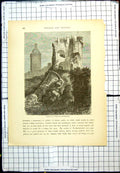 Old Antique Print Ruins A Castle At Heidelberg Bushes Modern Bell Tower