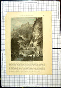 Antique Old Print Peter'S Churchyard Salzburg Archways Cliffs People Trees