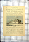 Antique Old Print Pinacothek Massive Building External View Frescoes People
