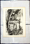Original Old Antique Print Church In Mountain Scenery Tb Trees Tiled Ro