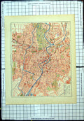 Old Antique Print Map Berlin Colour River Spree Canals Street Names Parks