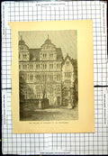 Antique Old Print Palace Frederic Iv Heidelberg F Stroobans Trees Building