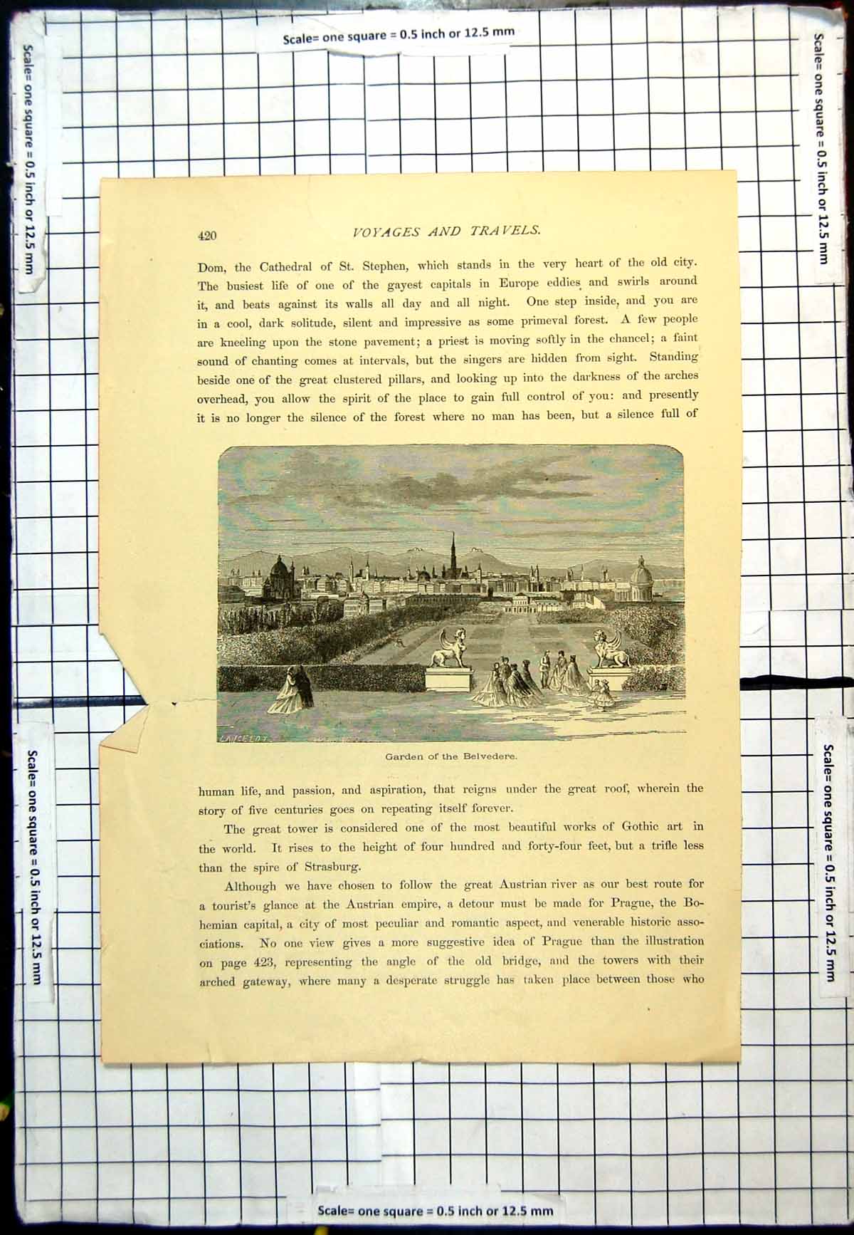 Original Old Antique Print Garden The Belvedere Lancelot Statuary Hedges Women