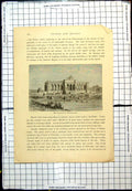 Antique Old Print Gloriette At Schonbrunn Columned Building People Outside