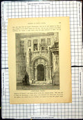 Antique Old Print Luther'S House Eisenach Decorated Doorway PoeStreet View