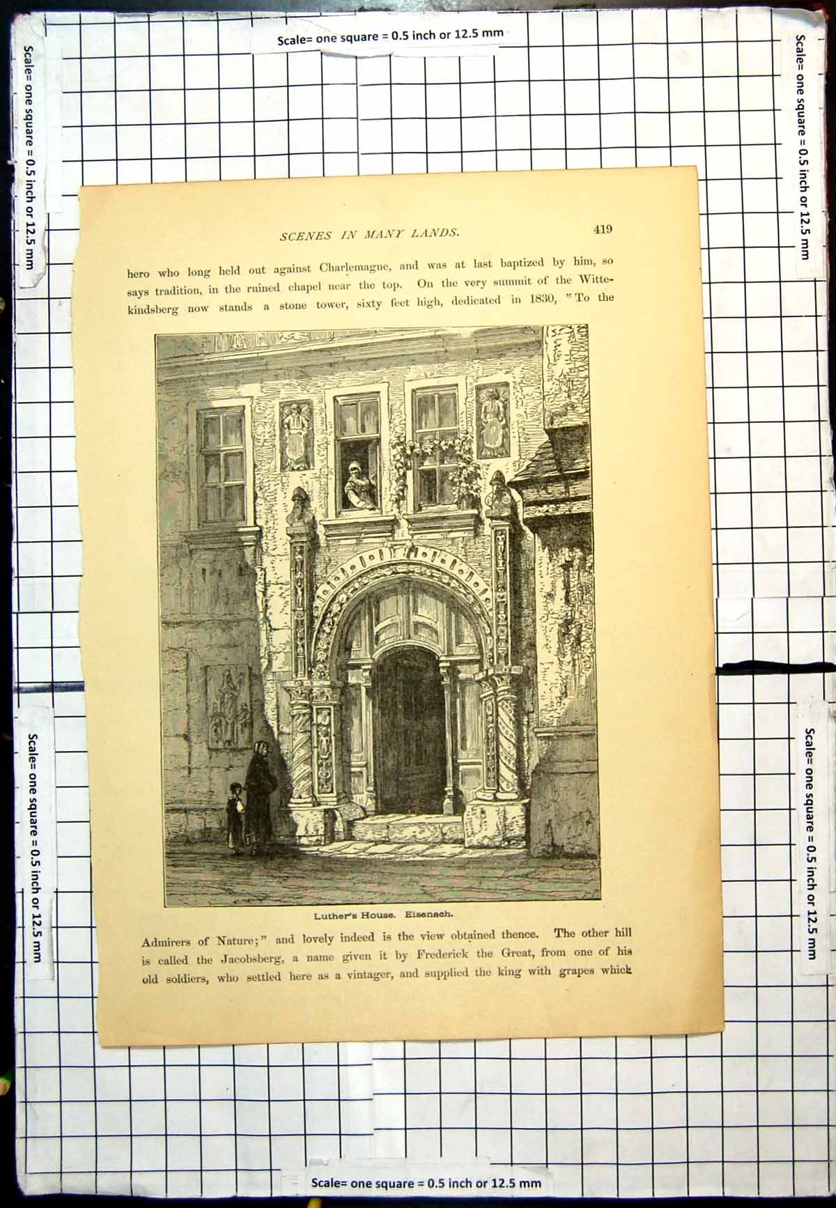 Antique Old Print Luther'S House Eisenach Decorated Doorway PoeStreet View