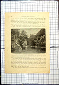 Original Old Antique Print Pool Bode Valley Water Rocks Vegetation Trees