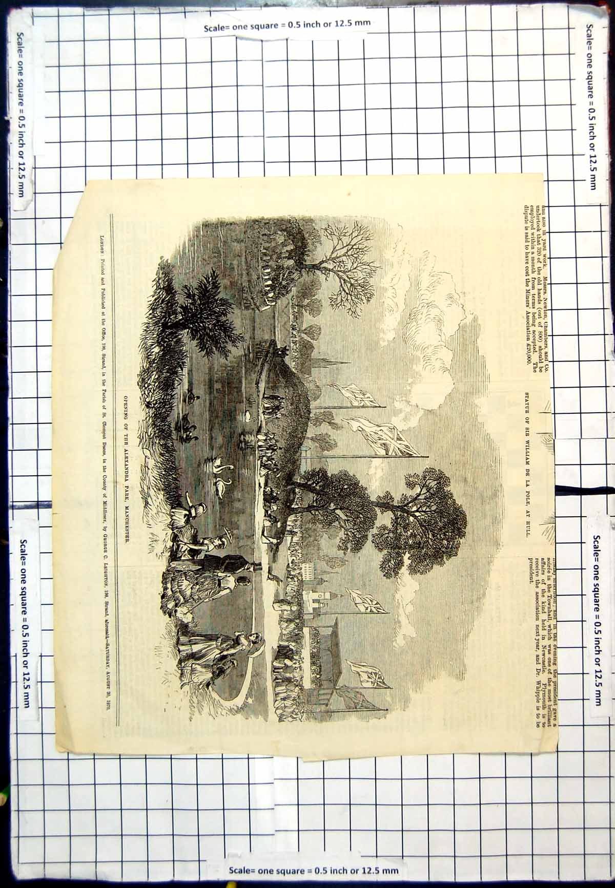 Old Antique Print Opening Alexandra Park Manchester Flags Top Hats Swans