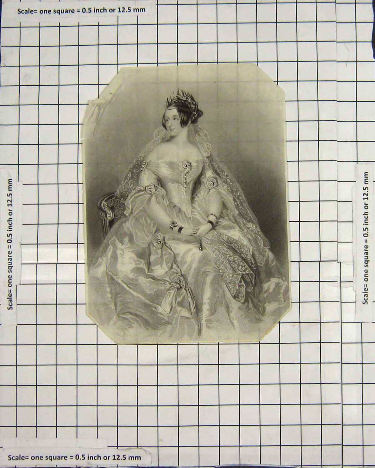 Original Old Antique Print Portrait Beautiful Lady Woman Bride Engraving