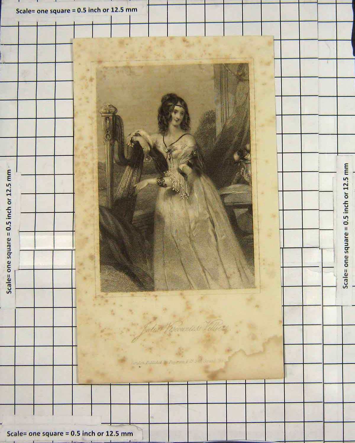 Original Old Antique Print Portrait Julia Viscountess Villiers Engraving
