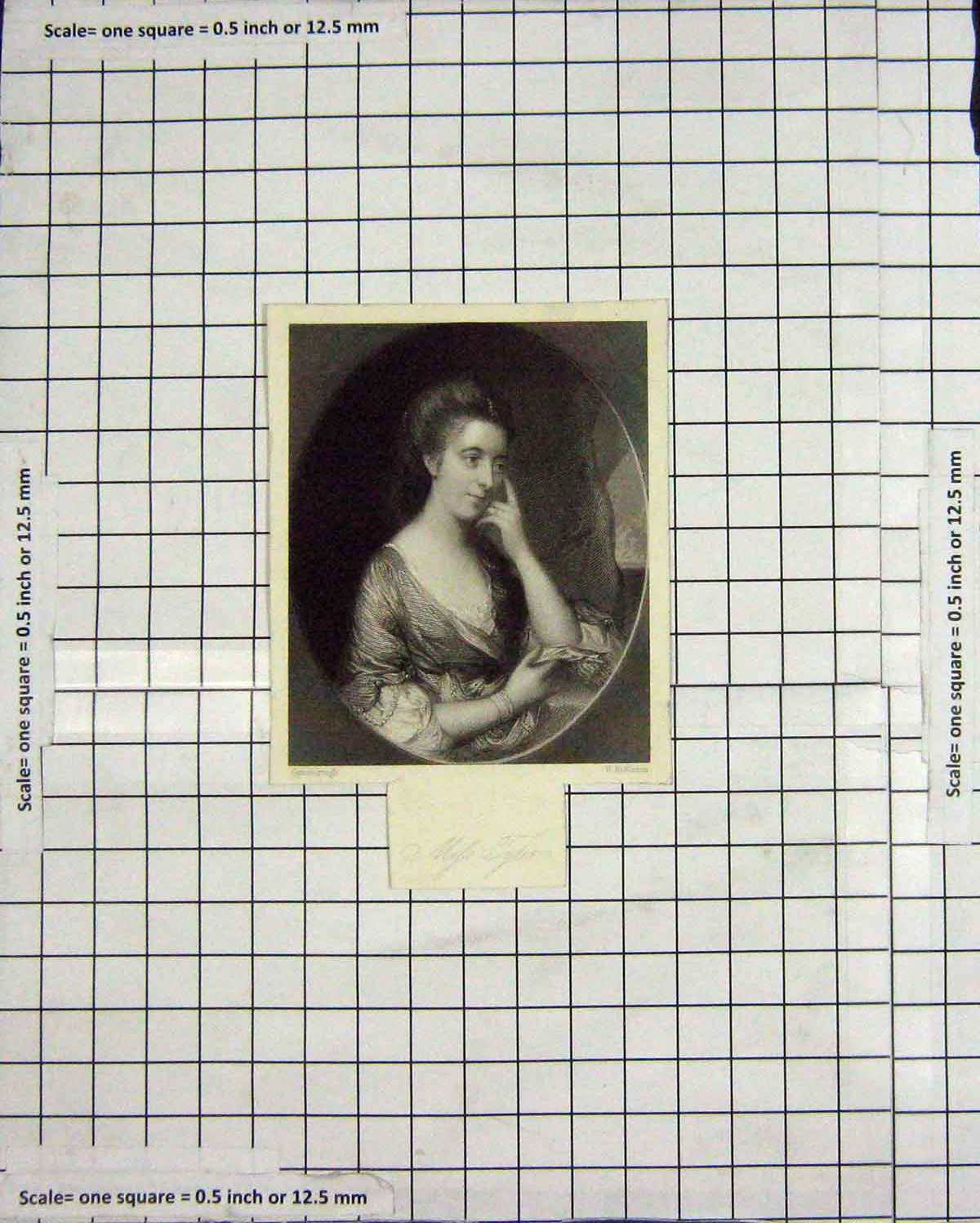 Original Old Antique Print Portrait Miss Tyler Gainsborough Engraving
