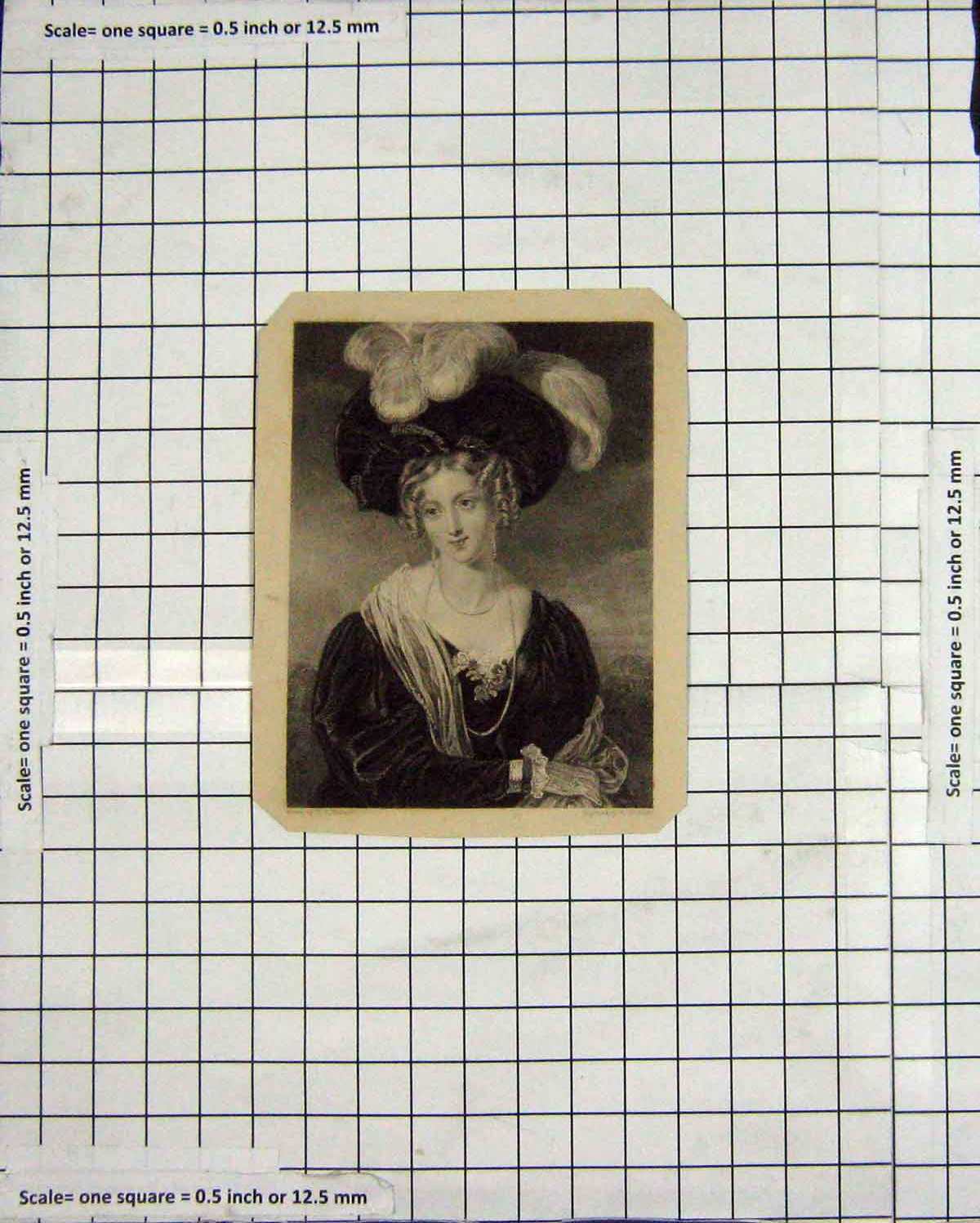 Original Old Antique Print Portrait Lady Womane Engraving Woolnoth